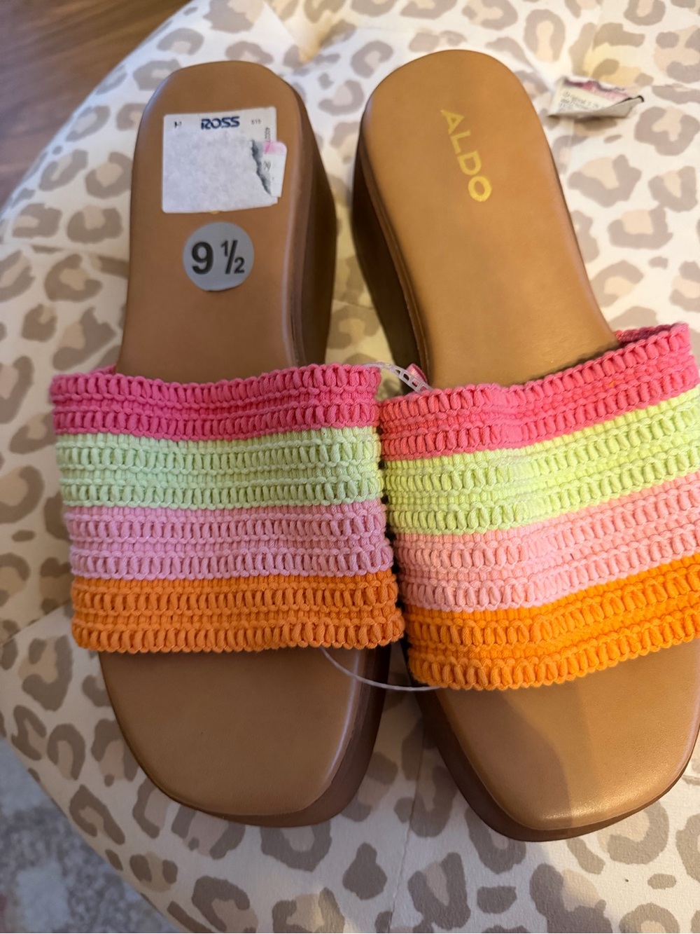 Aldo Multicolor Crochet Slide Mules in Pink, Green, Orange - Picture 3 of 8